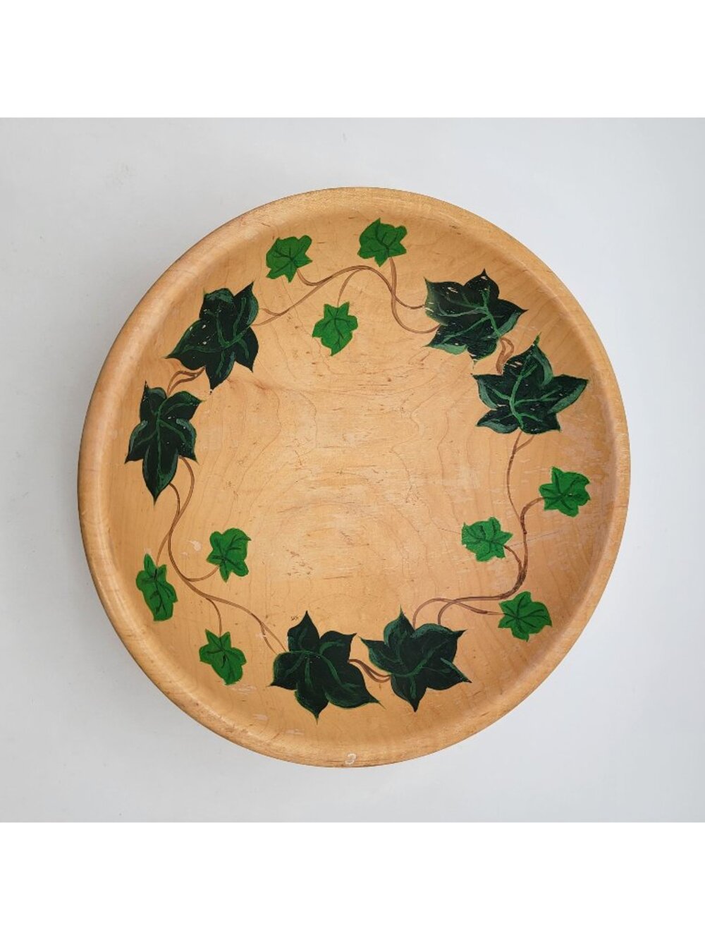 Vintage Hand Painted Rio Grande Woodenware Footed Bowl With Ivy Design